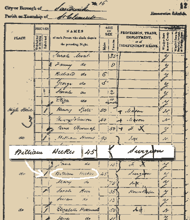 Dr William Henry Weekes in the 1841 Census
