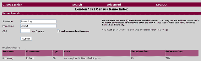London 1871 Census Name Index Search