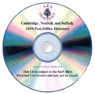 Cambridgeshire, Norfolk and Suffolk 1858 Post Office Directory CD