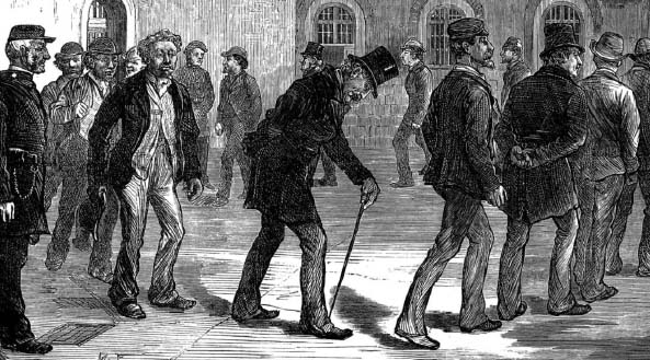 Prisoners exercising at Newgate Prison, shown in the Illustrated London News - available at TheGenealogist