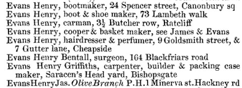Henry Evans in Kelly's 1856 London directory
