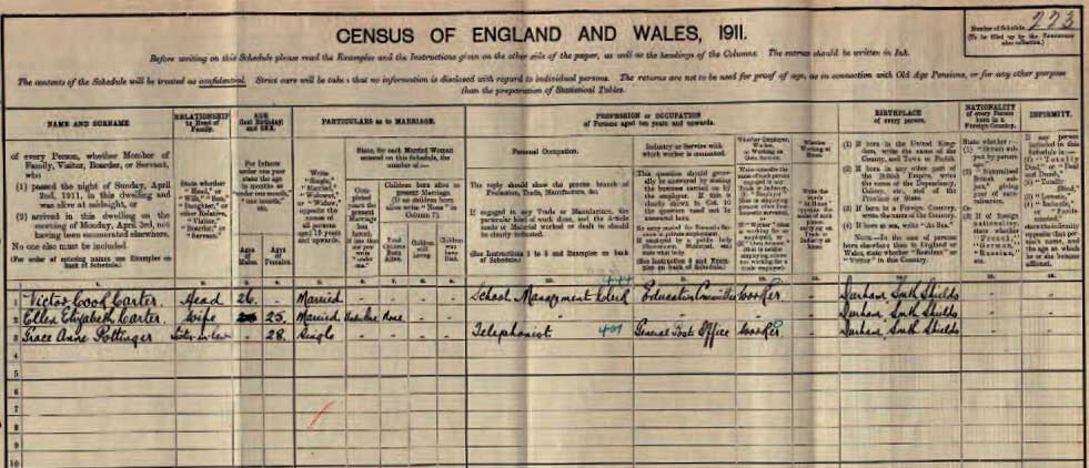 1911 Census extract