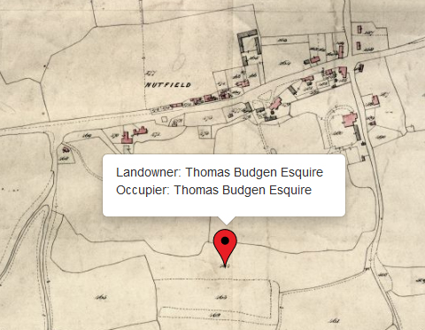 One of many plots of land in Nutfield owned by Thomas Budgen in 1843