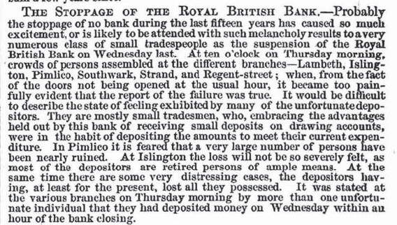 The stoppage of the Royal British Bank
