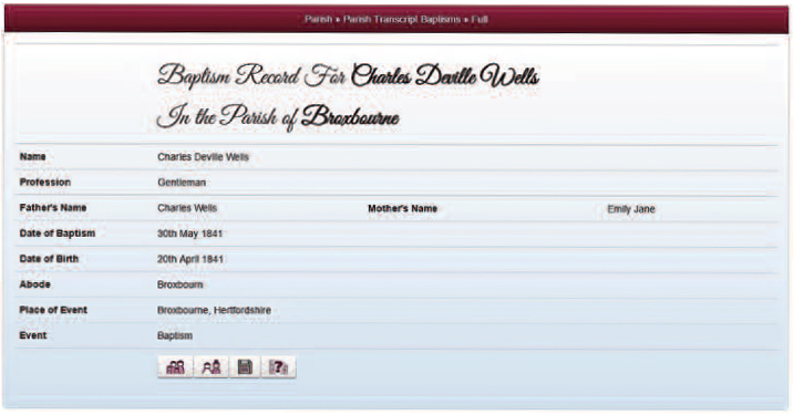Charles Deville Wells’s baptism record from 1841