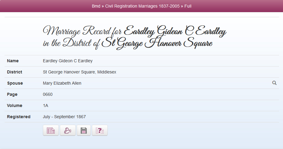 Marriage 1867 in St George Hanover Square