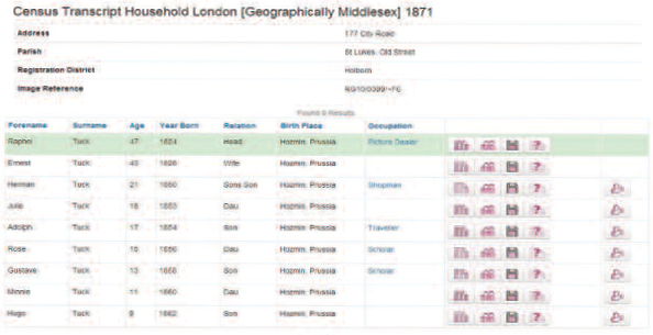 Tuck household in 1871 census