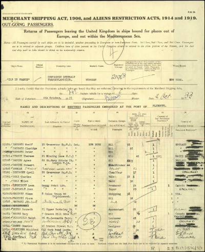 Passenger list of the Ile De France