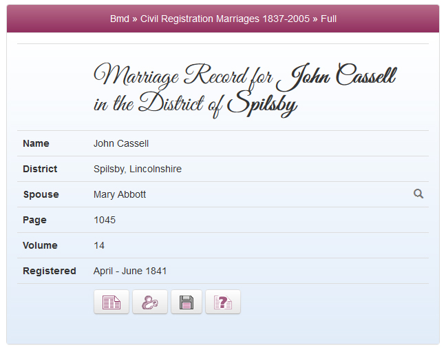 Marriage of John Cassell and Mary Abbott