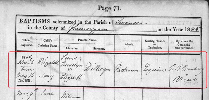 Baptism of Amy Dillwyn