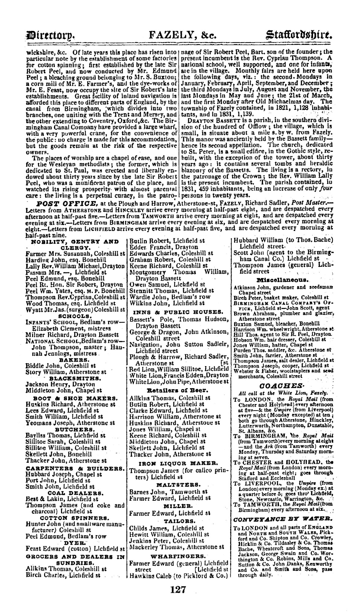 Pigot's Staffordshire Directory, 1835