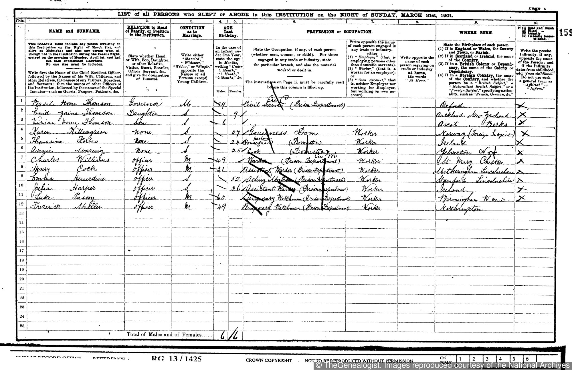 Basil Thomson in the 1901 census