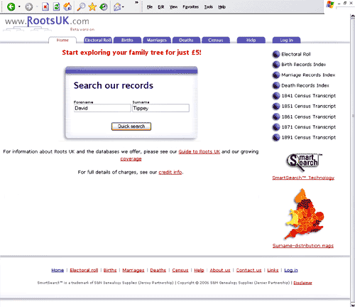 RootsUK.com Front Page