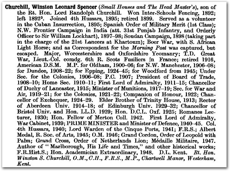 Churchill in the Harrow School register