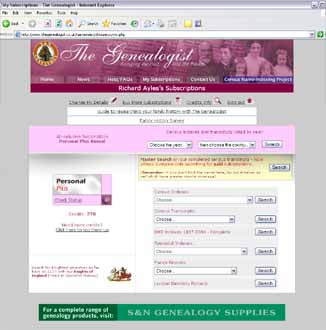 TheGenealogist Screenshot of what's included in a subscription